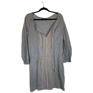 ANTHROPOLOGIE Antik Batik Gray Embroidered Tunic Dress Size Extra Small